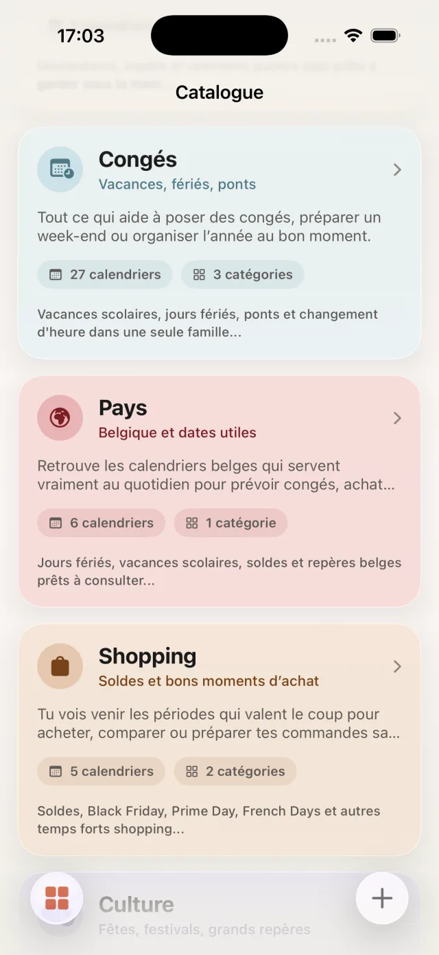Catalogue Congés, Shopping et Pays dans FacilAbo